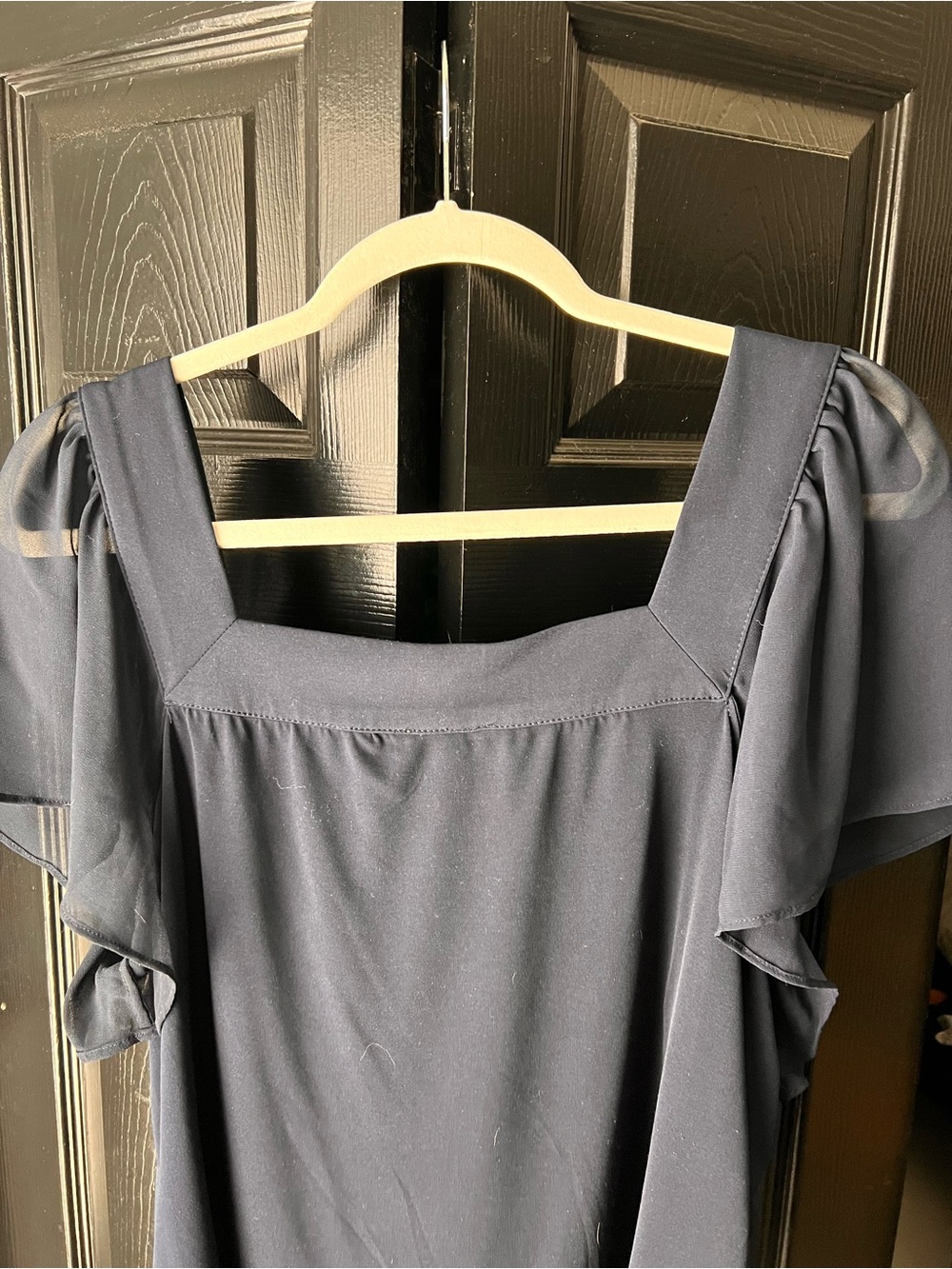 Woven Square-Neck Flutter Sleeve Top